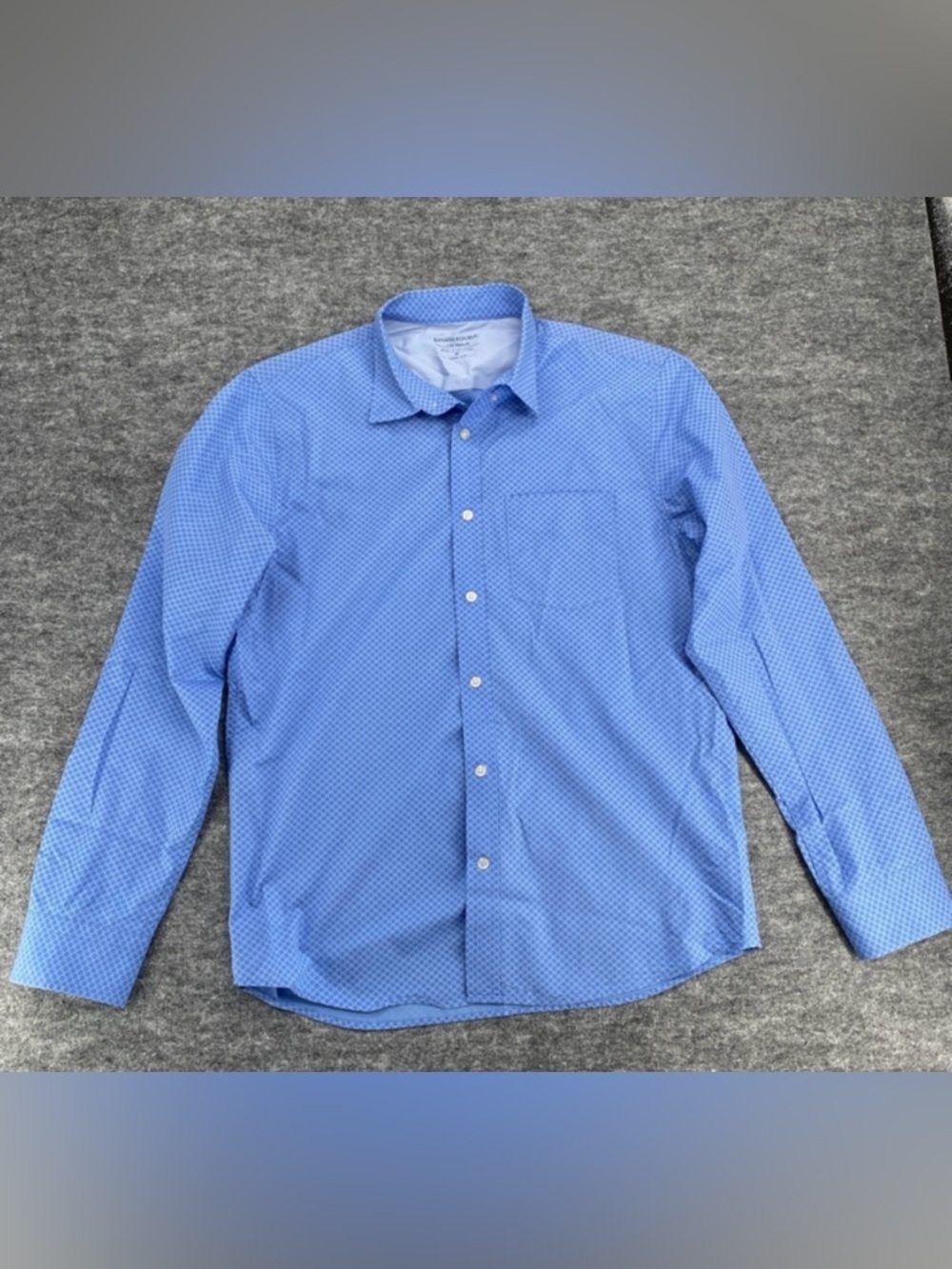Banana Republic Luxe Poplin Blue Geometric Print Untucked Slim Fit Shirt M